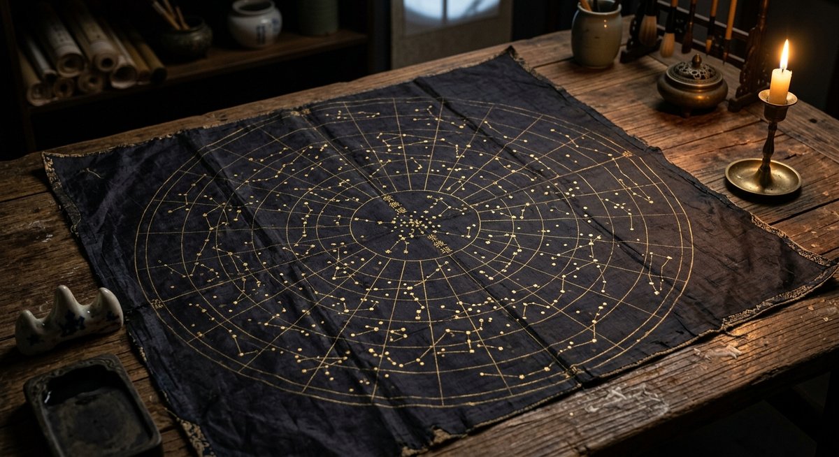 Tinh đồ cổ Trung Hoa vẽ trên lụa — biểu tượng Tử Vi Viên, nơi 14 chính tinh được đặt tên