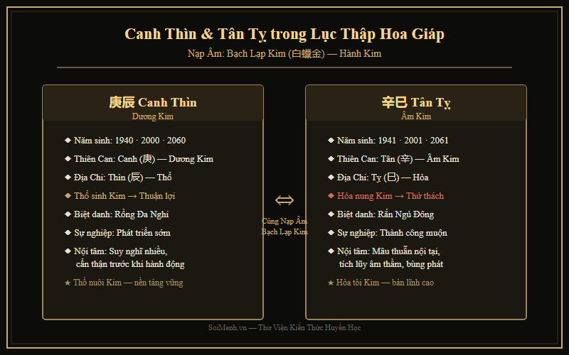 Sơ đồ Can Chi Canh Thìn và Tân Tỵ trong Lục Thập Hoa Giáp