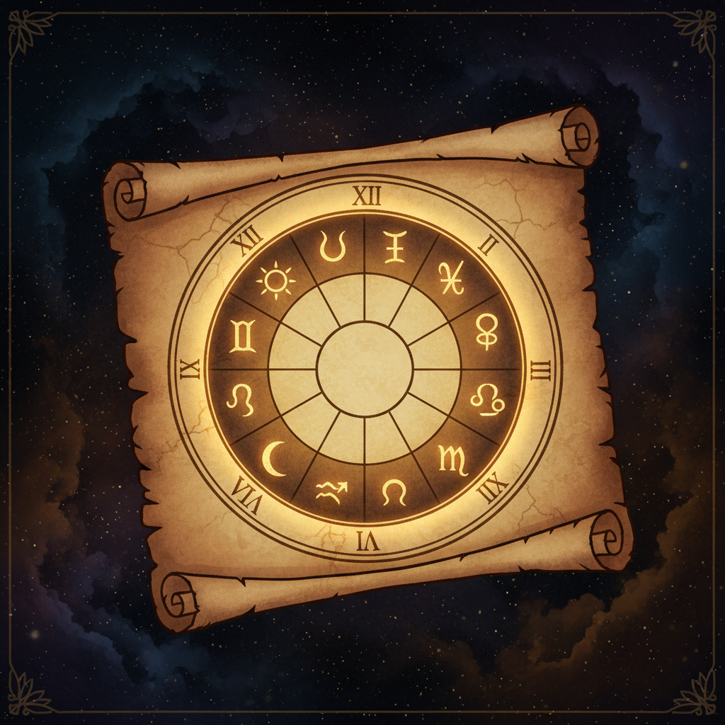 Bản đồ sao natal chart hoàn chỉnh với 12 cung nhà, các hành tinh và góc chiếu aspect