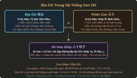 Sơ đồ phân biệt Địa Chi, Thiên Can, Con Giáp và Nạp Âm