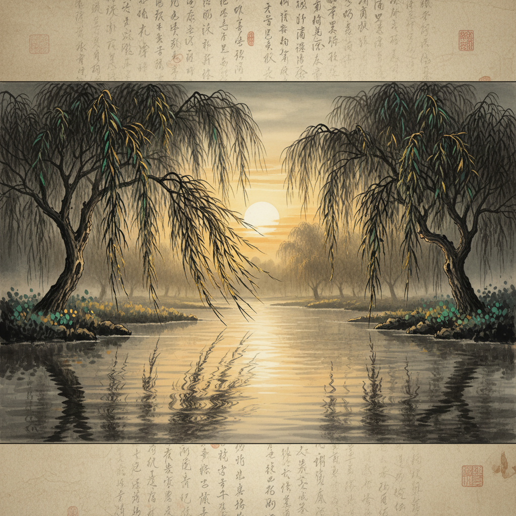 Mệnh Dương Liễu Mộc — cây liễu ven sông trong ánh hoàng hôn