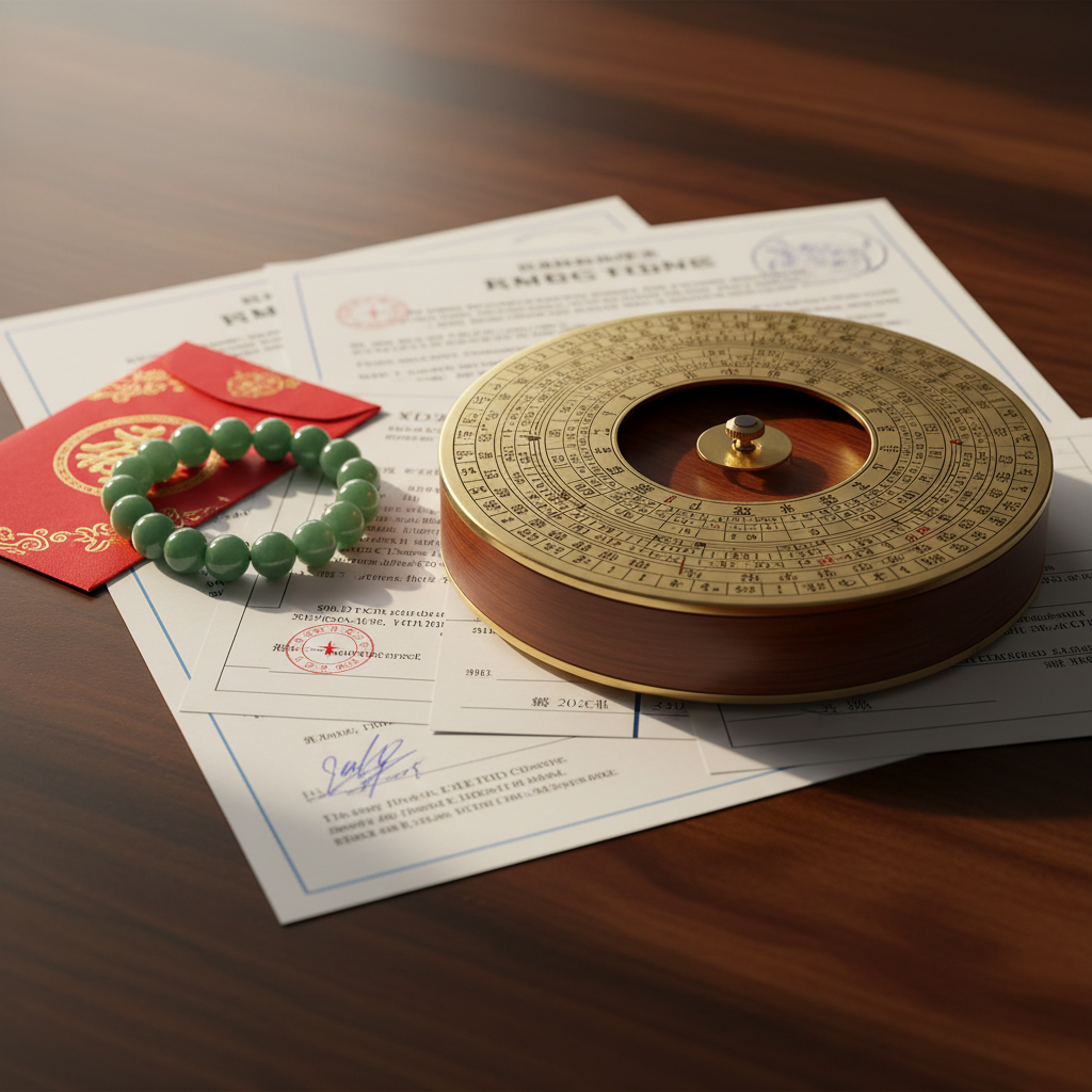 La bàn phong thủy trên giấy tờ mua bán nhà đất — kết hợp truyền thống và hiện đại