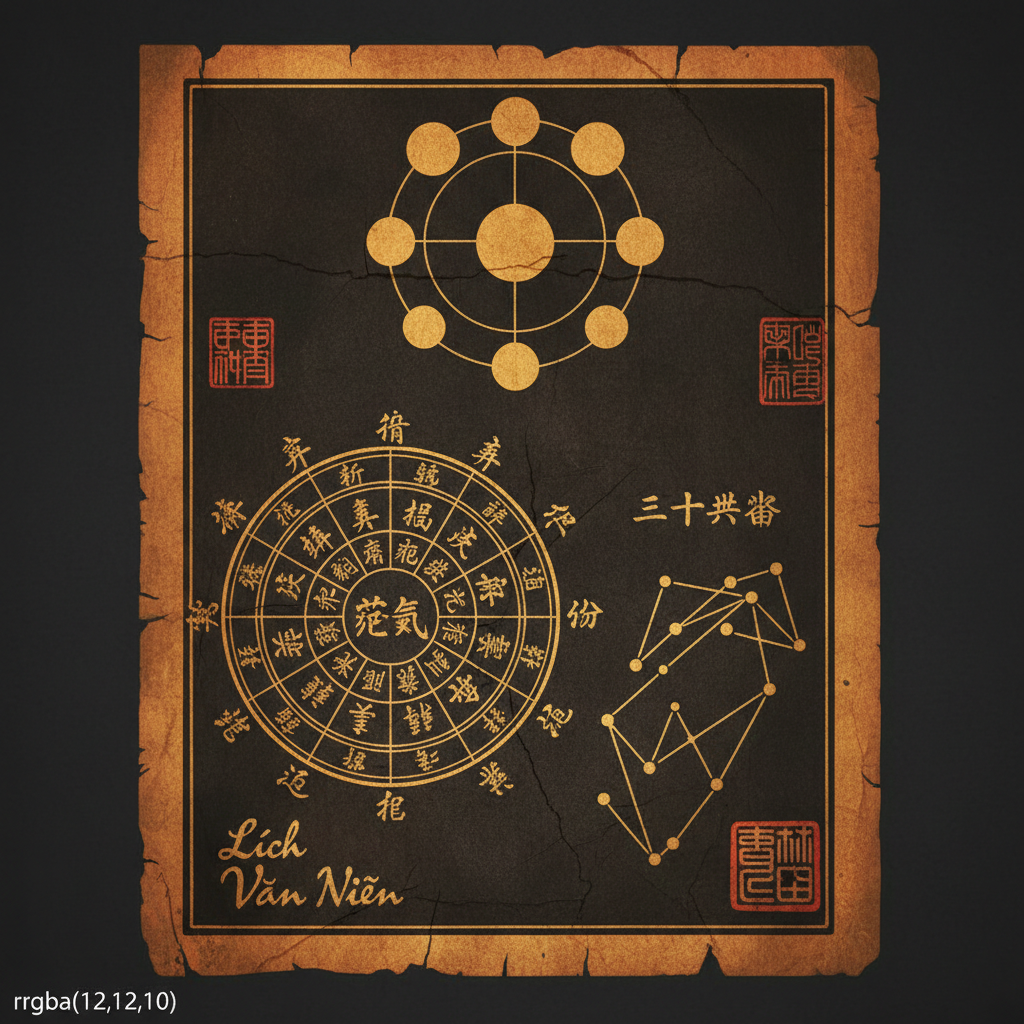 Bản thảo lịch thiên văn cổ Trung Hoa với các pha trăng và 24 tiết khí