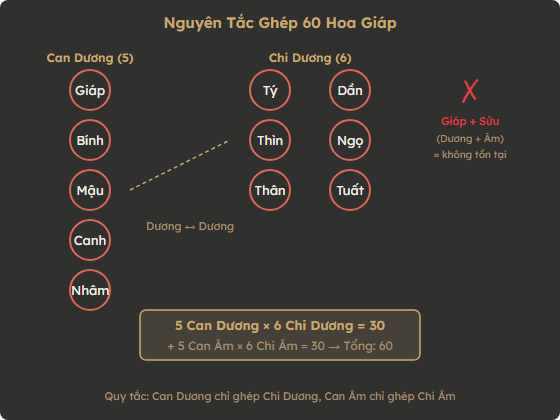 Sơ đồ ghép 10 Thiên Can và 12 Địa Chi thành Lục Thập Hoa Giáp