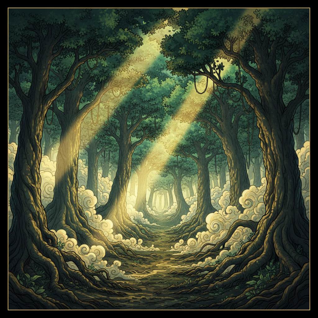 Rừng cây cổ thụ hùng vĩ tượng trưng mệnh Đại Lâm Mộc