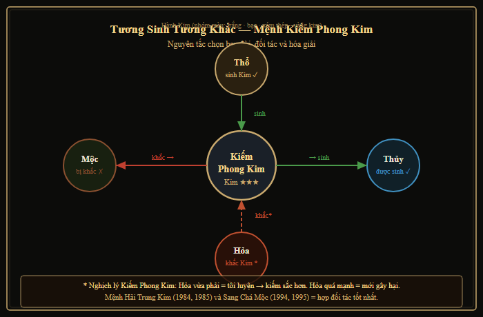 Sơ đồ tương sinh tương khắc của mệnh Kiếm Phong Kim
