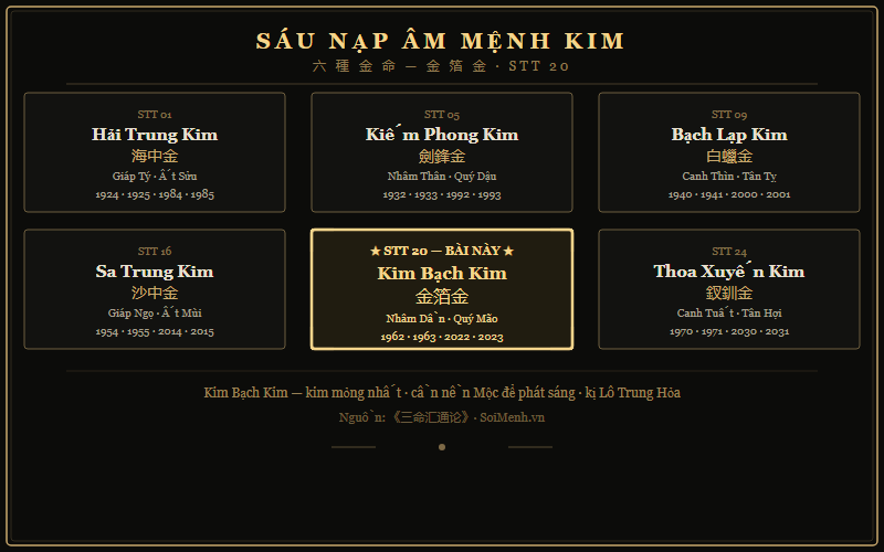 Sáu Nạp Âm mệnh Kim — vị trí Kim Bạch Kim STT 20