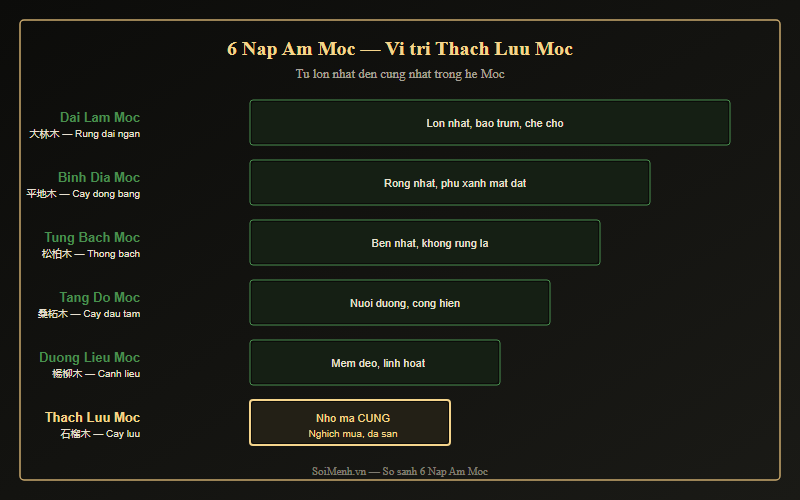 So sánh 6 Nạp Âm Mộc — vị trí Thạch Lựu Mộc