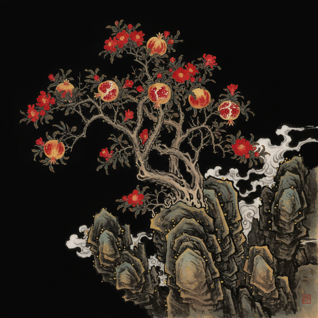 Mệnh Thạch Lựu Mộc 石榴木 — cây lựu kết trái giữa mùa thu kim sát