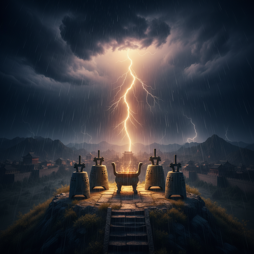 Mệnh Tích Lịch Hỏa — tia sét rạch ngang bầu trời đêm trên cánh đồng