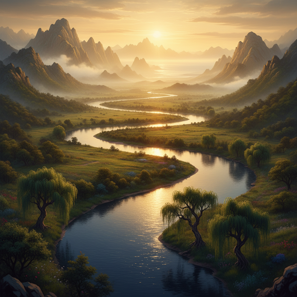 Mệnh Trường Lưu Thủy — dòng sông dài chảy qua đồng bằng xanh mướt về phía biển