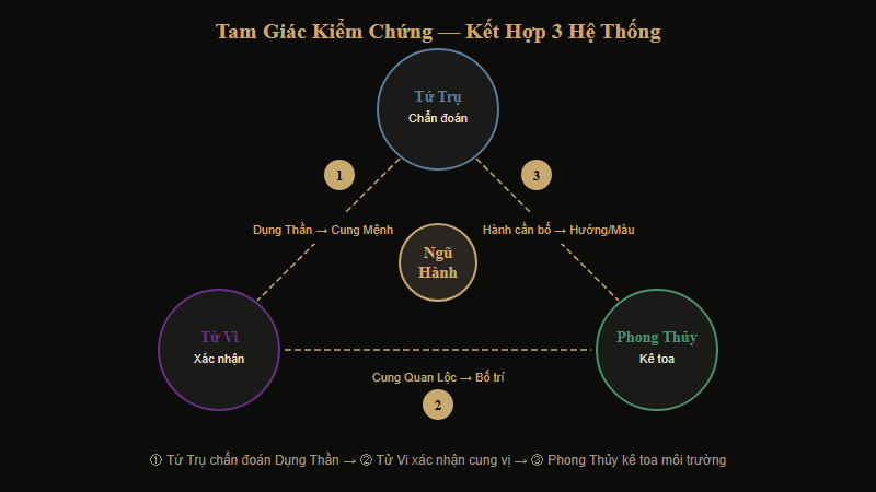 Sơ đồ Tam Giác Kiểm Chứng kết hợp Tứ Trụ, Tử Vi và Phong Thủy