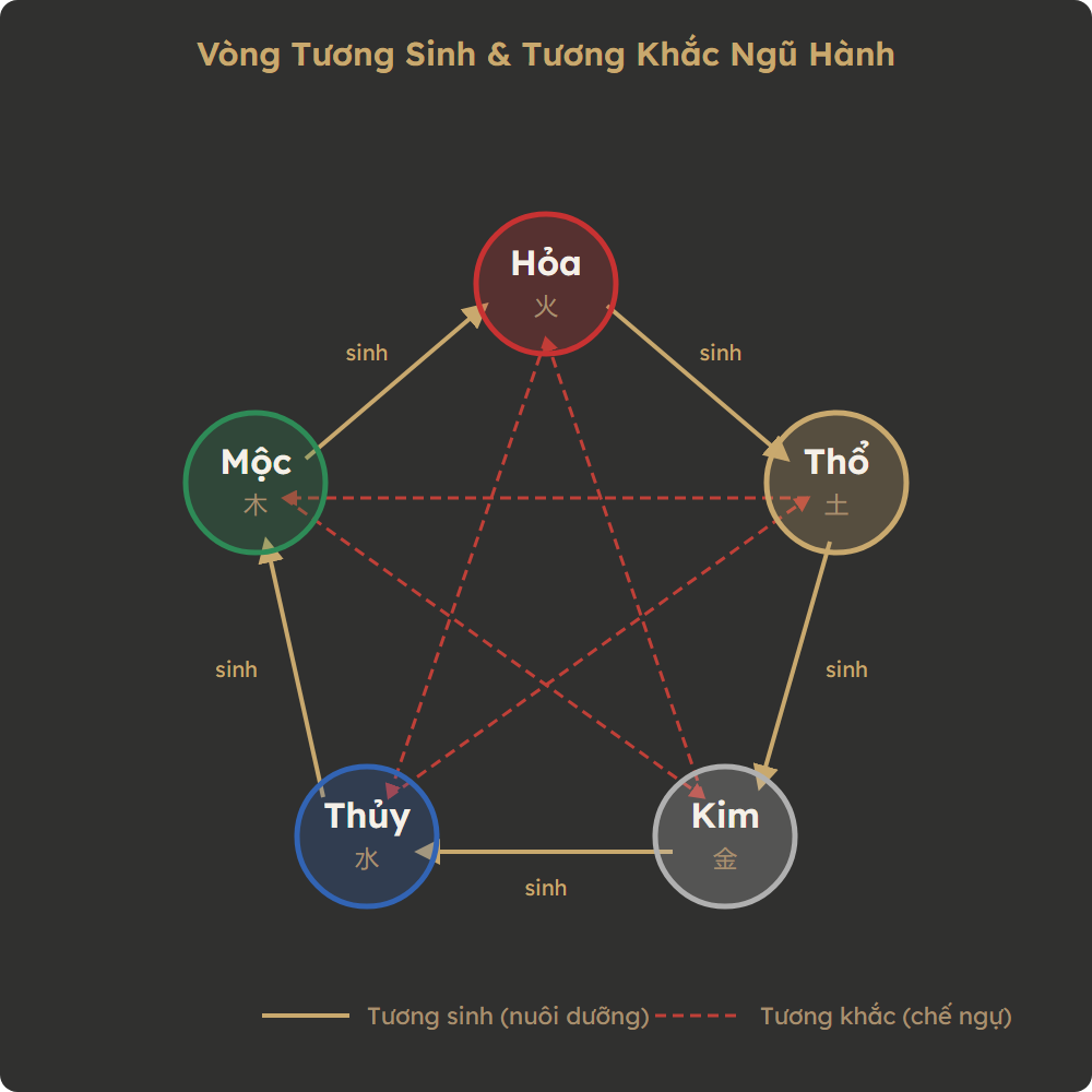 Sơ đồ vòng tương sinh và tương khắc Ngũ Hành