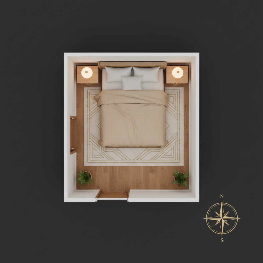 Bố trí giường phong thủy nhìn từ trên — vị trí lý tưởng