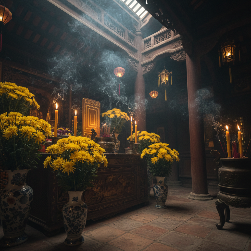 Nghi lễ cúng sao Thổ Tú giải hạn — bàn vị hướng Tây