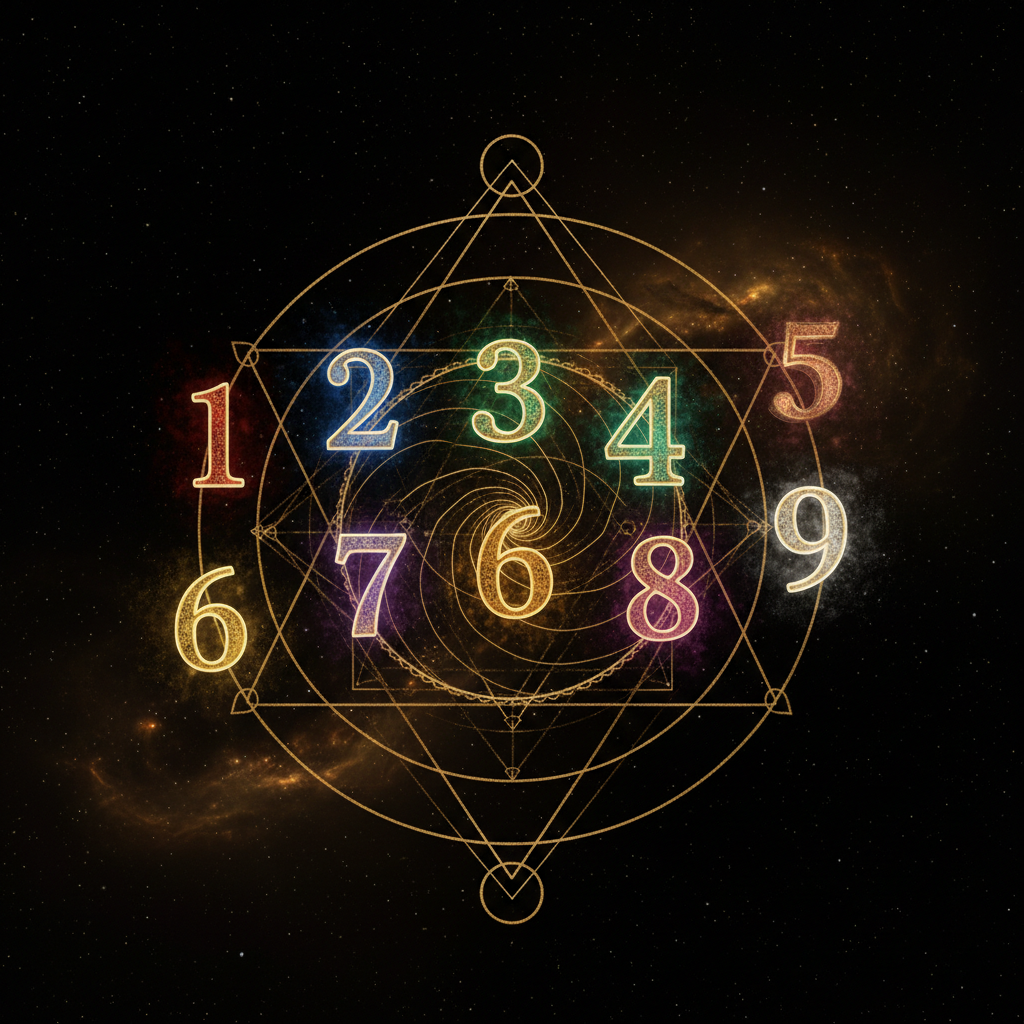 9 con số chủ đạo phát sáng trong không gian