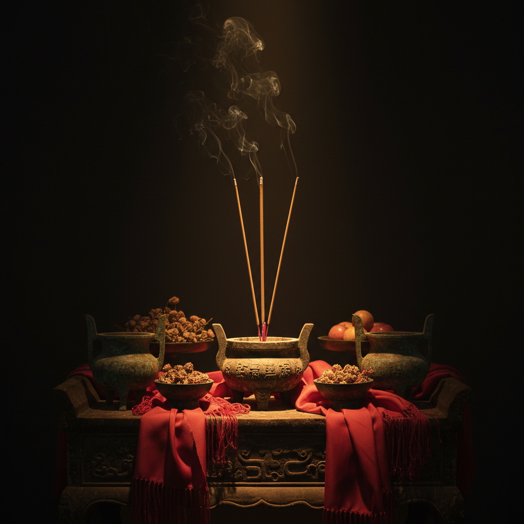 Ba ngọn nến trên bàn thờ cổ đại tượng trưng cho ba năm Tam Tai