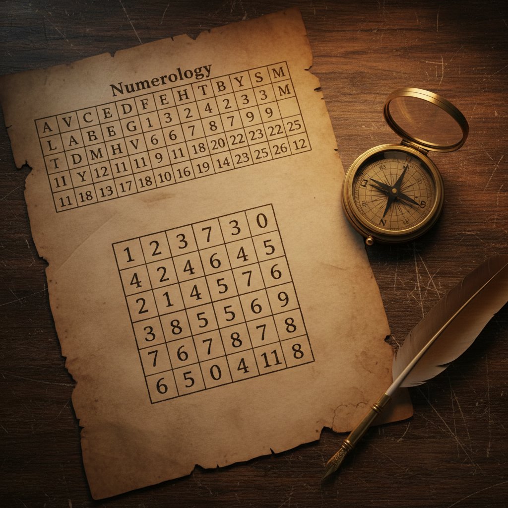 Biểu đồ ngày sinh thần số học với 9 ô số trên nền huyền bí