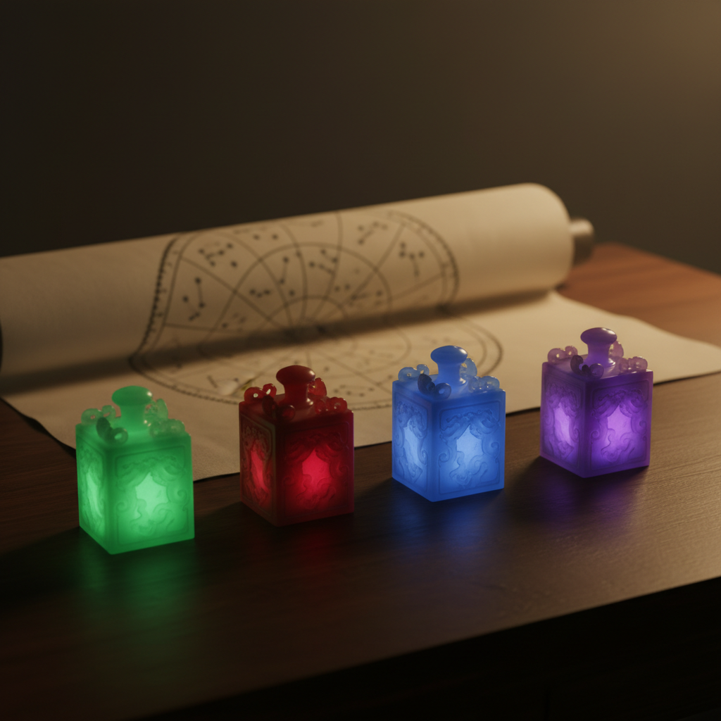 Bốn con dấu ngọc đại diện Tứ Hóa Lưu Niên trên bàn thiên văn cổ