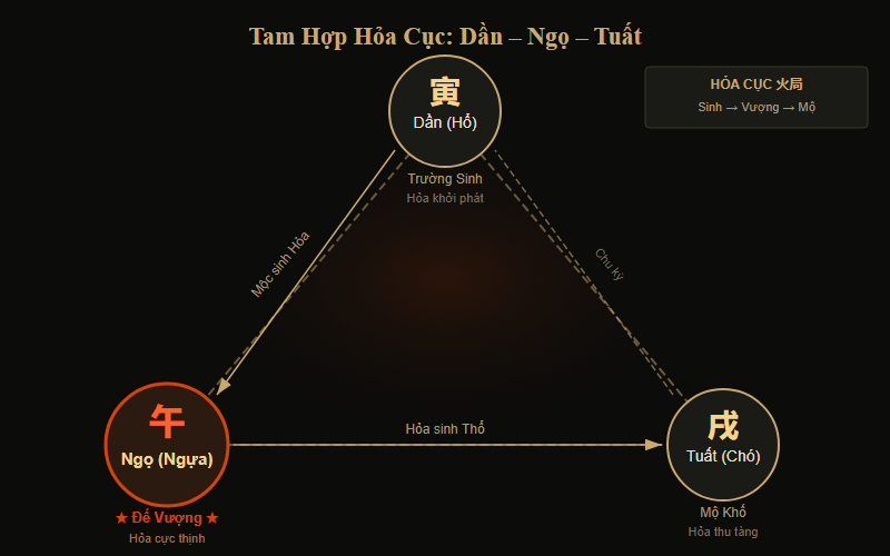 Sơ đồ Tam Hợp Dần Ngọ Tuất — Hỏa cục trong 12 Địa Chi