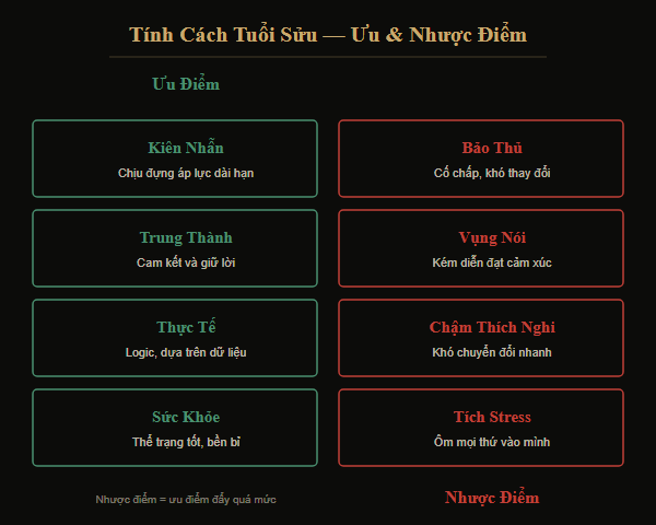 Sơ đồ 4 ưu điểm và 4 nhược điểm tuổi Sửu