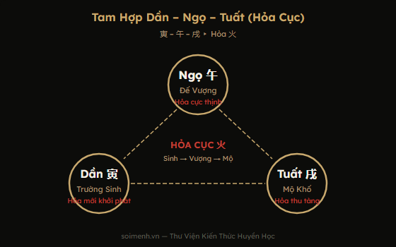 Sơ đồ Tam Hợp Dần Ngọ Tuất — Hỏa cục trong 12 Địa Chi