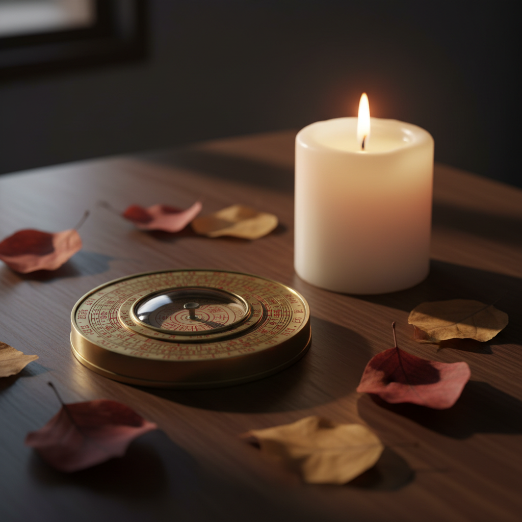 La bàn phong thủy Luopan với các vòng Địa Chi — minh họa vị trí Tuất trên la bàn