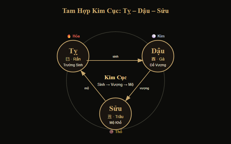 Sơ đồ Tam Hợp Tỵ Dậu Sửu — Kim cục trong 12 Địa Chi