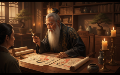 Thầy tướng số Trung Hoa xem tướng mặt trong thư phòng cổ