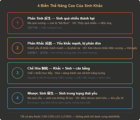 4 biến thể nâng cao: Phản Sinh, Phản Khắc, Chế Hóa, Nhược Sinh