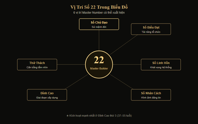 Biểu đồ vị trí Master Number 22 trong bản đồ Thần Số Học