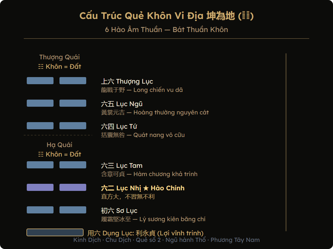 Cấu trúc 6 hào âm quẻ Khôn Vi Địa và vị trí trong 64 quẻ
