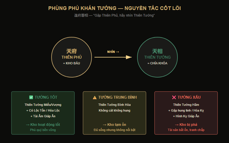 Sơ đồ nguyên tắc Phùng Phủ Khán Tướng — mối quan hệ Thiên Phủ và Thiên Tướng