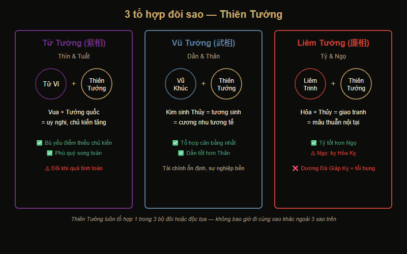 3 tổ hợp đôi sao Thiên Tướng: Tử Tướng, Vũ Tướng, Liêm Tướng
