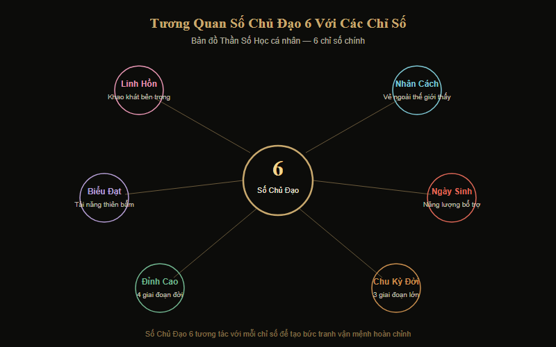 Tương quan Số Ch�� Đạo 6 với các chỉ số trong Biểu Đồ Thần Số Học