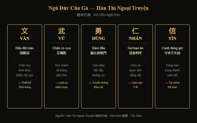 Ngũ Đức Của Gà — Văn Vũ Dũng Nhân Tín