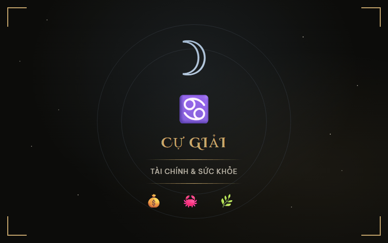Biểu tượng cung Cự Giải với đồng xu vàng và thảo dược — tài chính và sức khỏe
