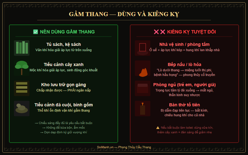 Gầm thang phong thủy — nên dùng làm gì và kiêng gì