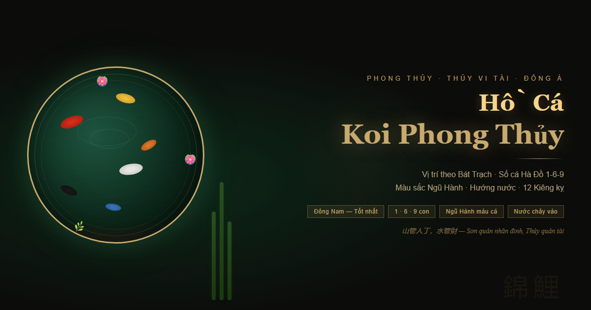 Hồ cá Koi phong thủy — hình tròn, hướng Đông Nam, nước trong vắt