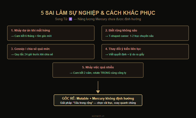 Sơ đồ 5 sai lầm và cách khắc phục cho Song Tử trong sự nghiệp