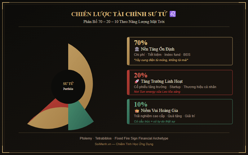 Biểu đồ phân bổ tài chính Sư Tử 70-20-10 — chiến lược hoàng gia