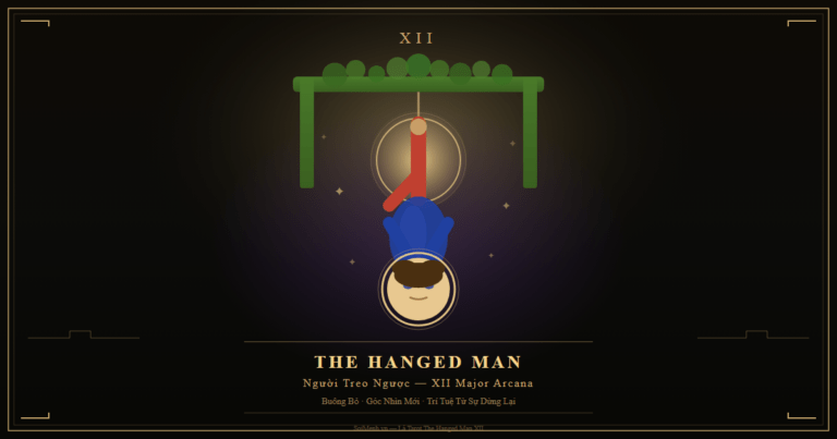 Lá Tarot The Hanged Man (Người Treo Ngược) — Ý Nghĩa Xuôi, Ngược, Tình Yêu, Sự Nghiệp & Kết Hợp Lá