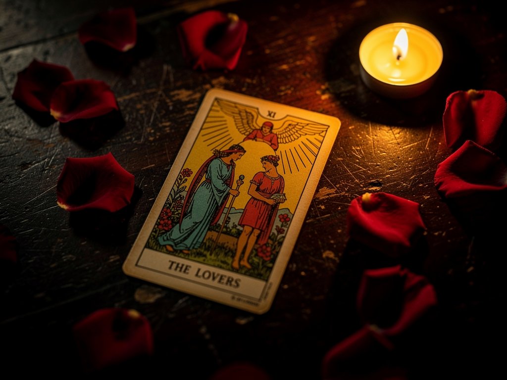 Lá Tarot The Lovers - cặp đôi dưới ánh sáng thiên thần trong Vườn Địa Đàng